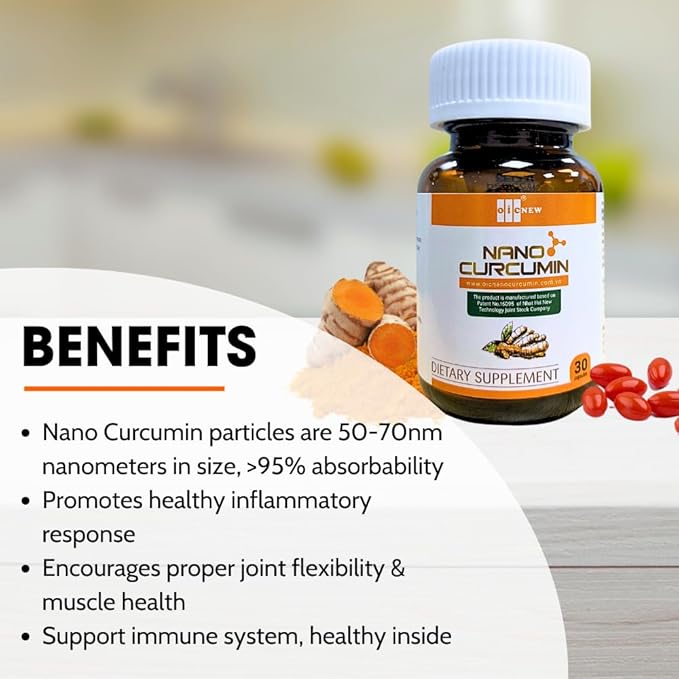 Nano Curcumin - 30 Capsules - Nano Technology Increases Absorption Up to 99.9%, Promotes Digestive System, Relieves Gastric and Beautifies The Skin