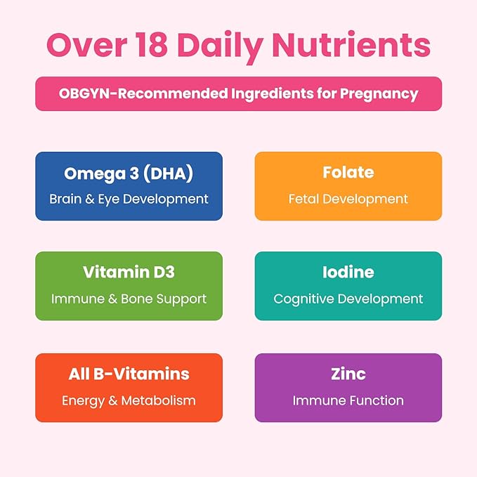 Prenatal Vitamin Gummies with DHA 3, Folate, D3, Pregnancy 120 Count (2-Pack)