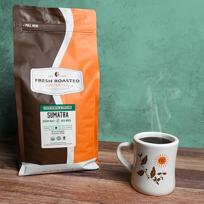 Fresh Roasted Coffee,100% Organic Sumatra | 5 lb (80 oz) | Single Origin | Medium Roast | RFA Kosher | Whole Bean