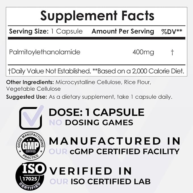 Nootropics Depot Palmitoylethanolamide Capsules | Pea | 400mg Pills | 180 Count | Supports Pain Management* | Promotes Healthy Inflammatory Responses*