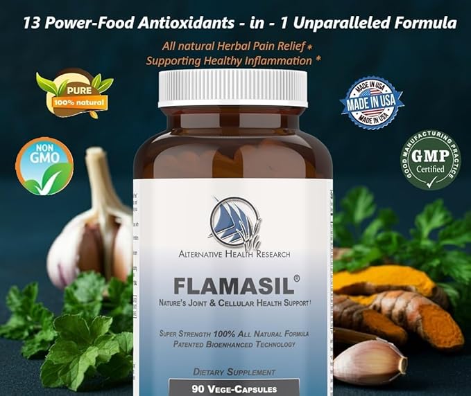 Flamasil™- for Healthy Inflammation Response* | Multi-Herbal Pain Reliever* and Joint Aid | Bio-Enhanced Turmeric, Boswellia, Resveratrol, and More | 13-in-1 Superfood Antioxidants | 30-Day Supply
