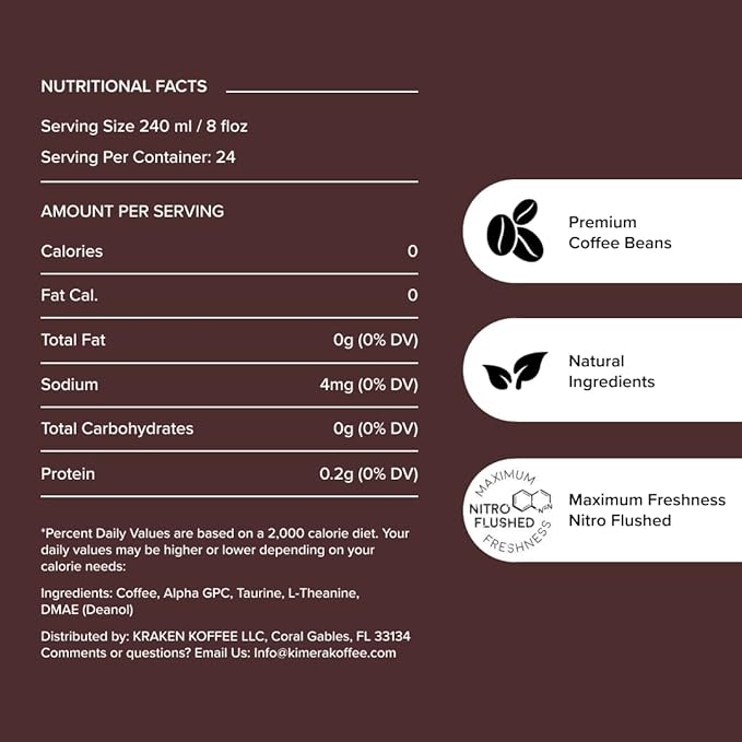 Kimera Koffee Original Blend - Organic Medium Roast Ground Coffee, Vitamin-Infused with Taurine, Alpha GPC, DMAE, L-Theanine for Cognitive Support & Athletic Performance, 12oz
