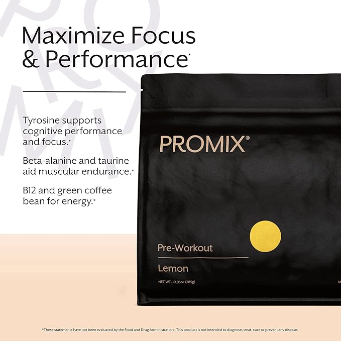 Promix Pre-Workout Powder, Lemon B12, Caffeine,