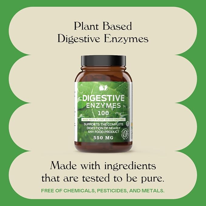 Digestive Enzymes Supplements, Natural Plant Based Superfood 100 Capsules 600mg Probiotics