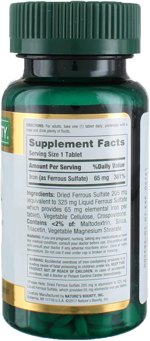 Nature's Bounty Iron 65 mg Tablets 100 Tablets (Pack of 6)