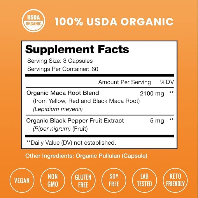 Organic Maca Root Capsules for Women 2100mg, 180 180 Vegan