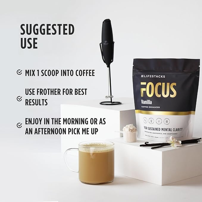 LIFESTACKS Focus Coffee Creamer for Energy & Clarity - MCT Powder + Nootropics + Adaptogens - Boost Productivity Without Jitters or Crash - Keto, Vegan, 0 Sugar - with Taurine, L-Tyrosine, Rhodiola