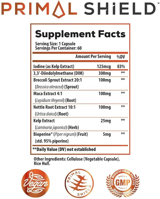 Estrogen Blocker and Hormone Balance for Men & Women: DIM 300mg Supplement with BioPerine - 20x Potency Broccoli Sprout Extract with Kelp Extract Iodine for Liver & Thyroid Health (60 servings)