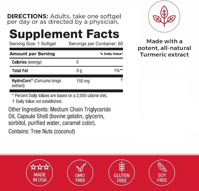 Omax3 2 Pack- HydroCurc Turmeric Curcumin Softgels, Highly Bioavailable MCT Oil Nanoparticle for Potency & Absorption, Joint Health, 120 Softgels
