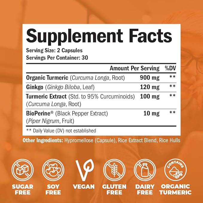 Turmeric Curcumin & Ginkgo Biloba Supplements 60 Capsules