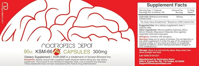Nootropics Depot KSM-66 Ashwagandha Capsules 300mg | 90 Count