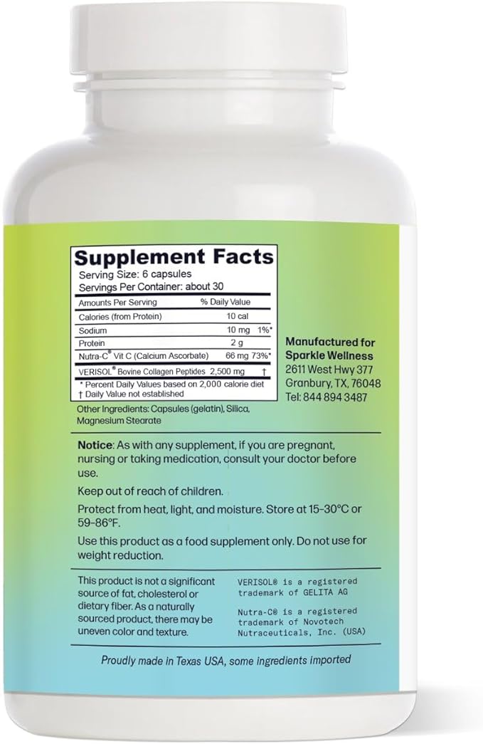 Sparkle Skin Boost Collagen Capsules 3-Pack (180 Pills 30 Days 2500mg Verisol
