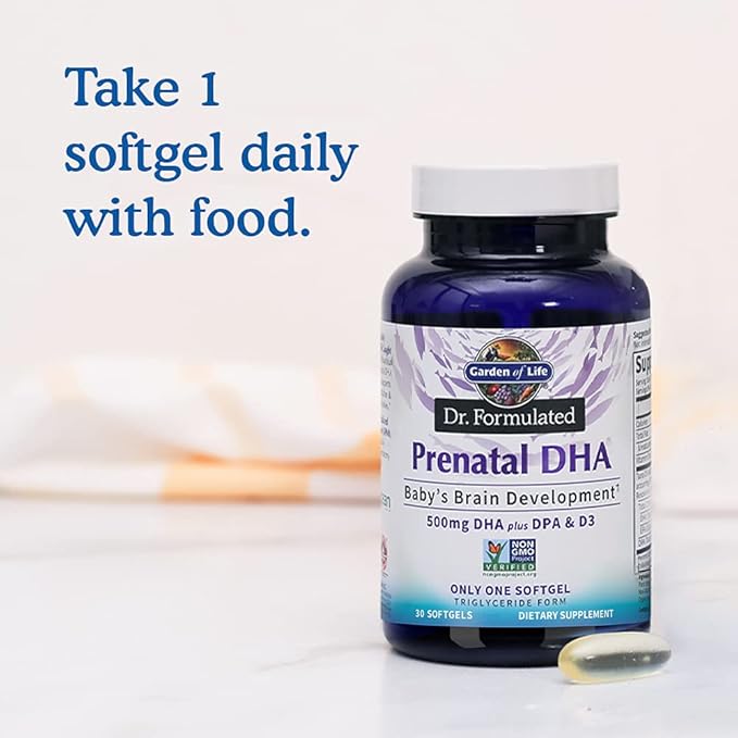 Garden of Life Dr. Formulated Prenatal 550mg DHA 100% DV D3, Single 3 DHA 30 Softgels