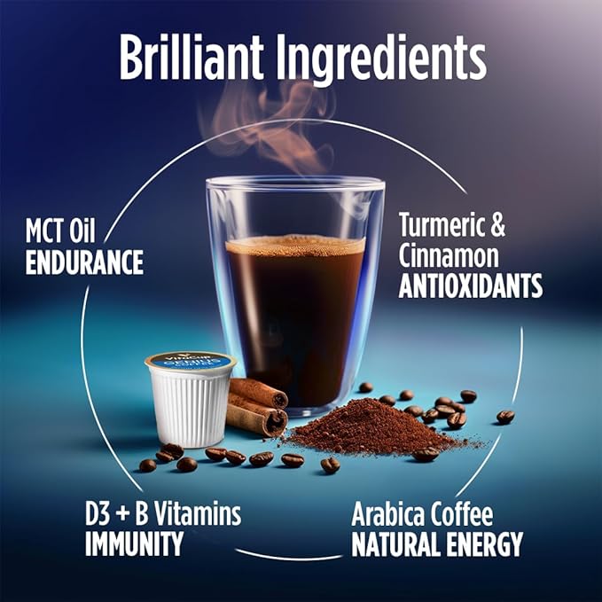 Decaf Genius Keto Coffee Pods with MCT Oil, Turmeric, and B Vitamins by VitaCup for Focus in Recyclable Single Serve Pod Compatible with K-Cup Brewers Including Keurig 2.0, 16 CT