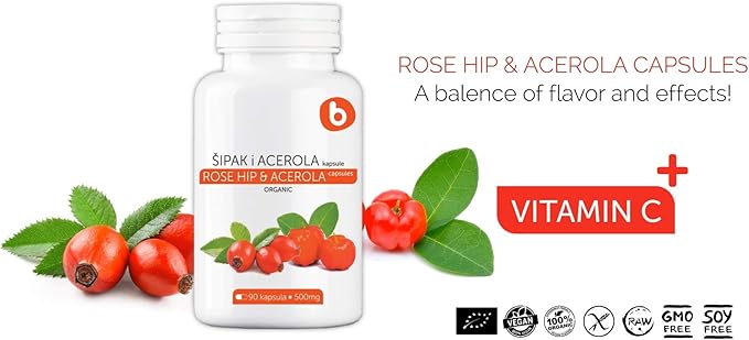 b Organic Rose Hips & Acerola 1000mg, for (90 Capsules)
