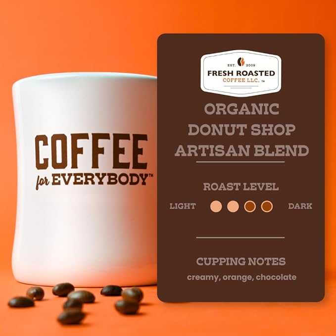 Fresh Roasted Coffee, Organic Donut Shop, Medium Roast, 24 Pods for K-Cup Brewers
