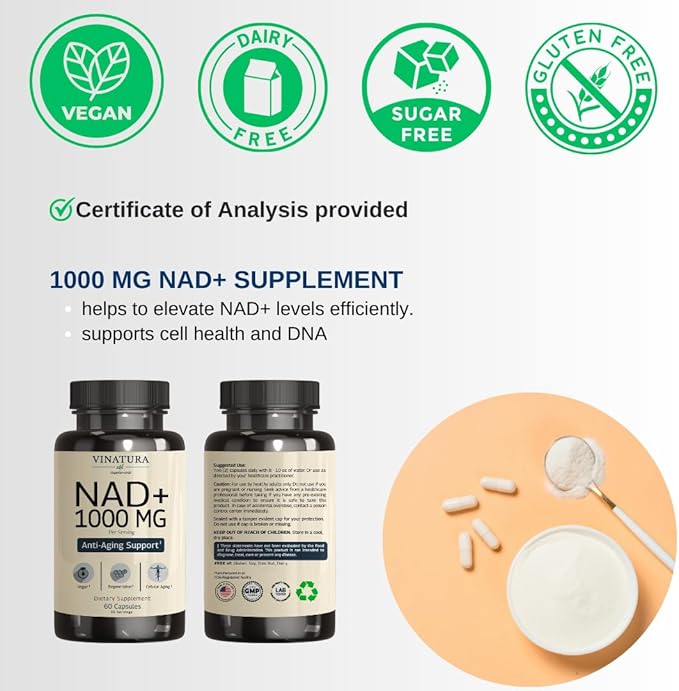 NAD Supplement 1000mg - Pure NAD Supplement for Anti-Aging