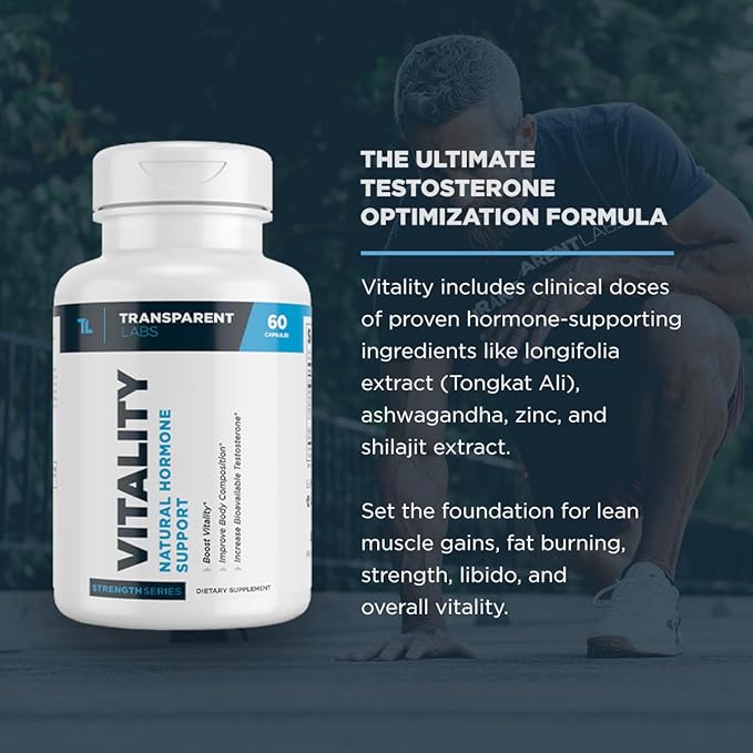 Vitality Testosterone Booster - Testosterone Supplement for Men with Ashwagandha KSM 66, PrimaVie Shilajit Extract, & DIM to Boost Vitality, Strength, & Increase Bioavailable Testosterone - 60 Count