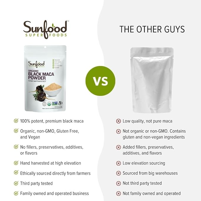 Sunfoods Superfoods Organic Black Maca Powder - Black Maca Root Powder, Black Maca Root for Men & Women, Peruvian, Raw, Vegan, Premium Black Maca Powder - 4 oz Bag