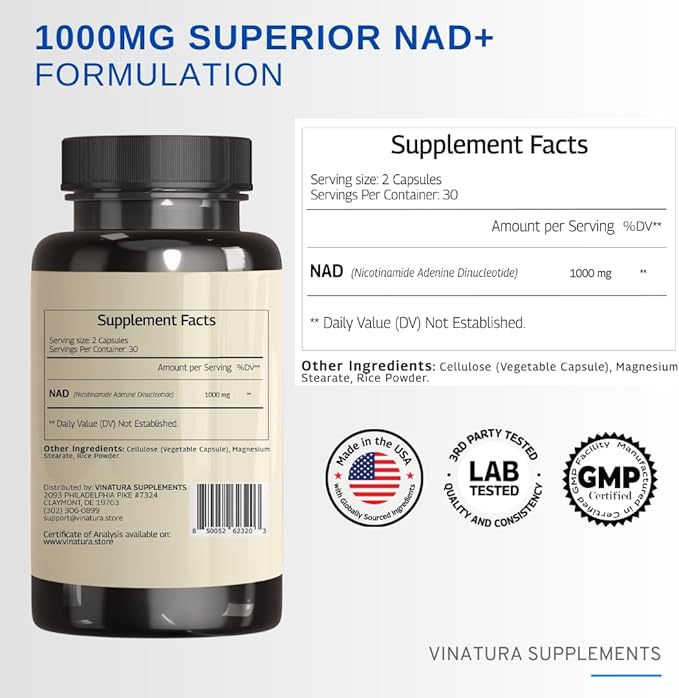 NAD Supplement 1000mg - Pure NAD Supplement for Anti-Aging