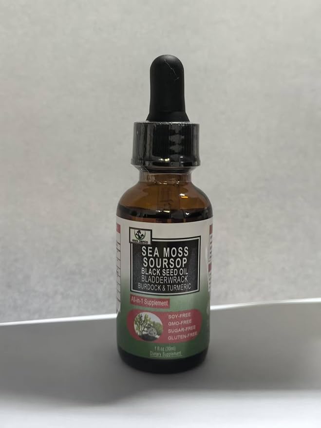 Sea Moss Black Seed Oil Soursop Liquid Drops with Bladderwrack Burdock Root Turmeric - Multimineral & Vitamins Superfood Drops Organic Non-GMO for Immune & Digestive & Cell Support Skin Hair