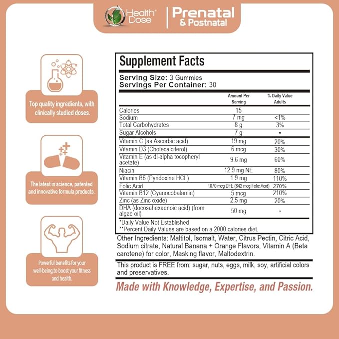 Prenatal/Postnatal Complex Supplement. Vitamin B6, B12, 90Ct
