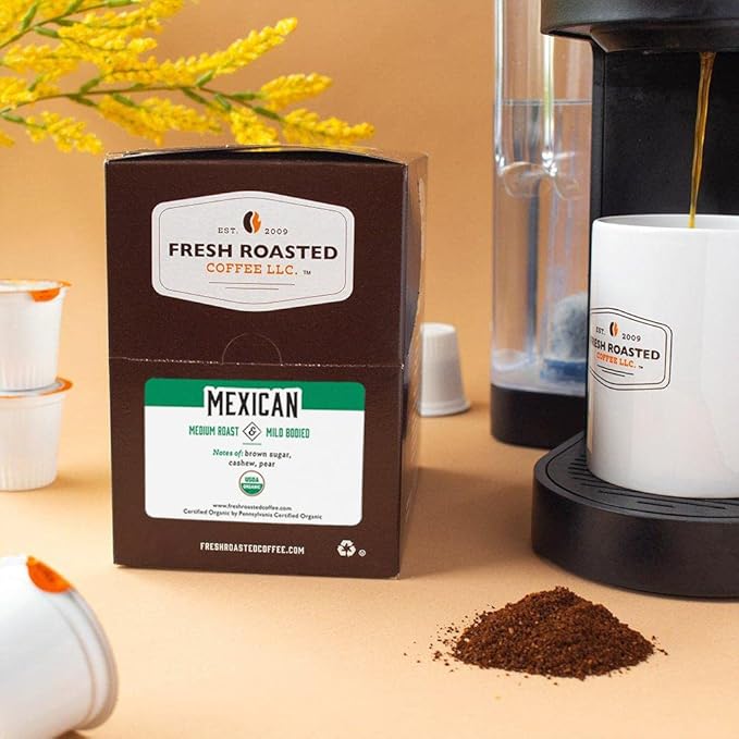 Fresh Roasted Coffee, Organic Mexican, Medium Roast, Mold & Mycotoxin Tested, 24 Pods for K Cup Brewers