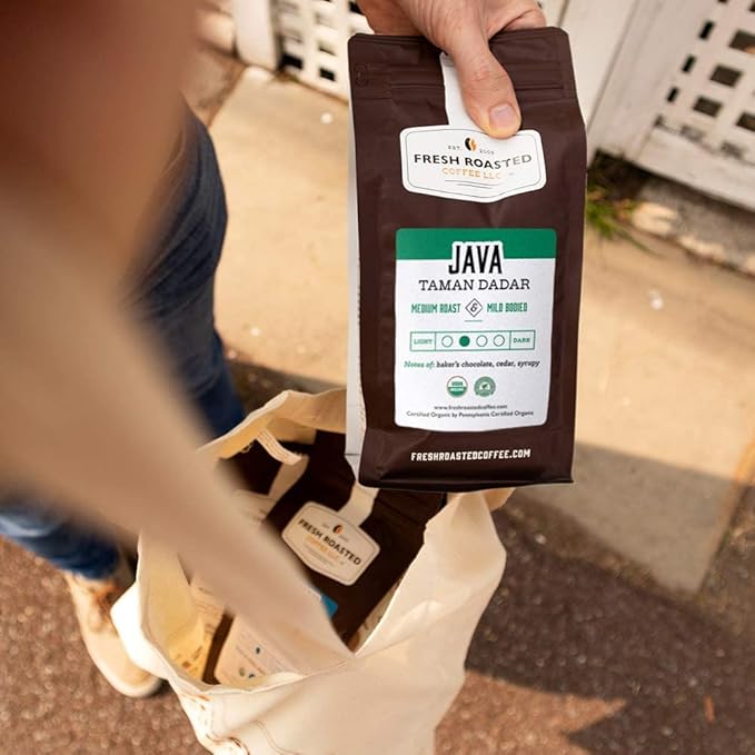 Fresh Roasted Coffee, Organic Java Taman Dadar, 5 lb (80 oz), Medium Roast, Kosher RFA, Whole Bean
