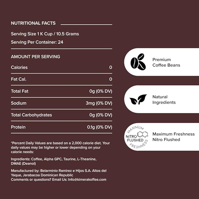 Kimera Koffee Organic Ground Coffee, Original Blend, Medium Roast infused with Taurine, Alpha GPC, DMAE, and L-theanine