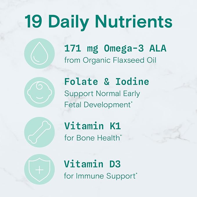 SmartyPants Organic Prenatal Vitamins for Women, 3 (ALA), D3, C, B12, B6, B6, Vitamin K2 & 120 Count (30 Day