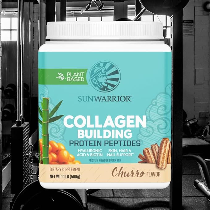 Sunwarrior Vegan Collagen Building Peptides Plant-Based Protein Powder with Hyaluronic Acid & Biotin for Hair Skin Nail Support Non-GMO Dairy Sugar Free Low Carb | Churro Flavored 20 Servings