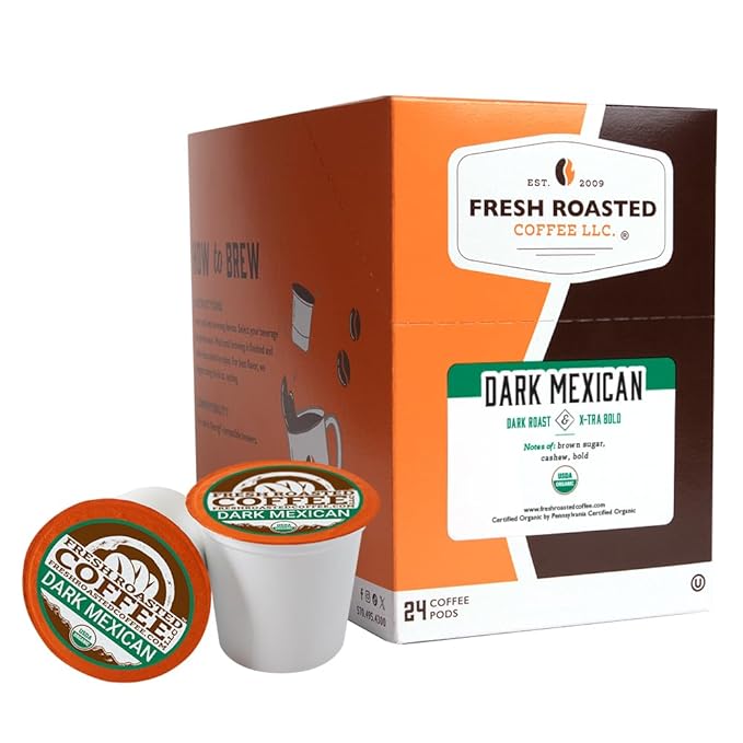 Fresh Roasted Coffee, Organic Dark Mexican, Dark Roast, Mold & Mycotoxin Tested, 24 Pods for K Cup Brewers