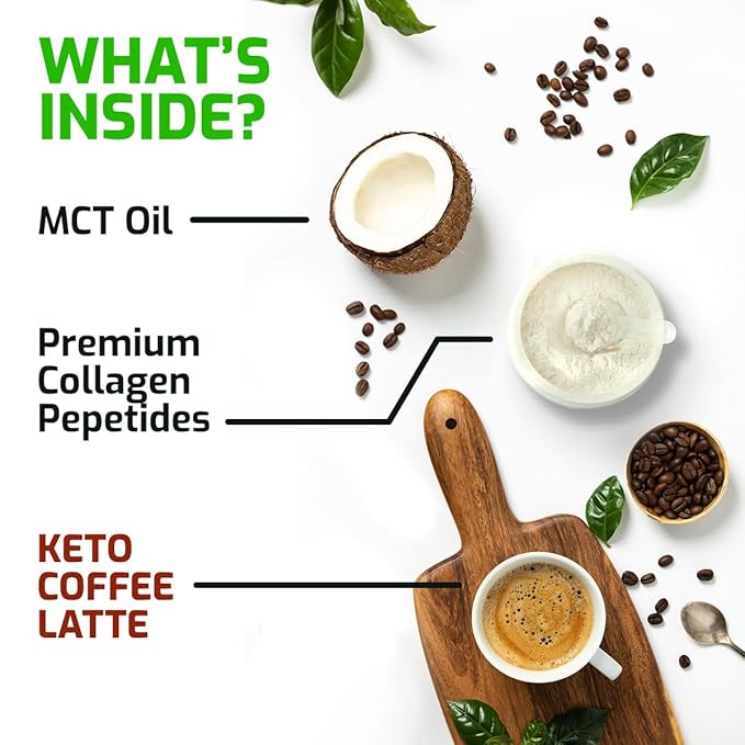 Eatifull Keto Coffee Latte - Instant Coffee (5g) of Collagen & MCT Oil - Sugar-Free, Stevia-Sweetened, High Protein (6g) - Medium Roast - Boosts Energy & Metabolism - 1 Bag