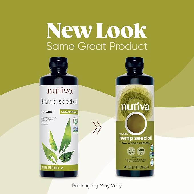 Nutiva Organic Cold-Pressed Unrefined Raw Hemp Seed Oil, 24 Ounce, USDA Organic, Non-GMO, Whole 30 Approved, Vegan, Gluten-Free & Keto, Rich In Omega 3 & 6 Fatty Acids