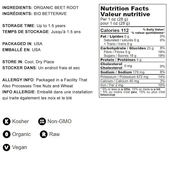 Food to Live Organic Beet Root Powder, 8 Ounces — Non-GMO, Raw, Kosher, 100% Pure, Vegan Superfood, Bulk, Rich in Iron and Fiber, Great for Juices, Drinks, and Smoothies