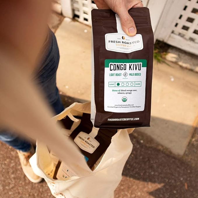 Fresh Roasted Coffee, Fair Trade Organic Congo Kivu, 12 oz, Light Roast, Kosher, Whole Bean