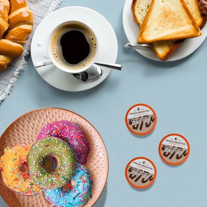 Fresh Roasted Coffee, Organic Donut Shop, Medium Roast, 24 Pods for K-Cup Brewers