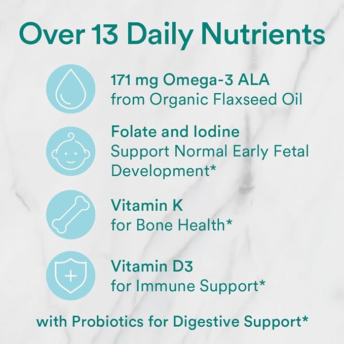 SmartyPants Organic Prenatal Vitamins for Women, 3 (ALA), D3, C, B12, B6, B6, Vitamin K2 & 120 Count (30 Day