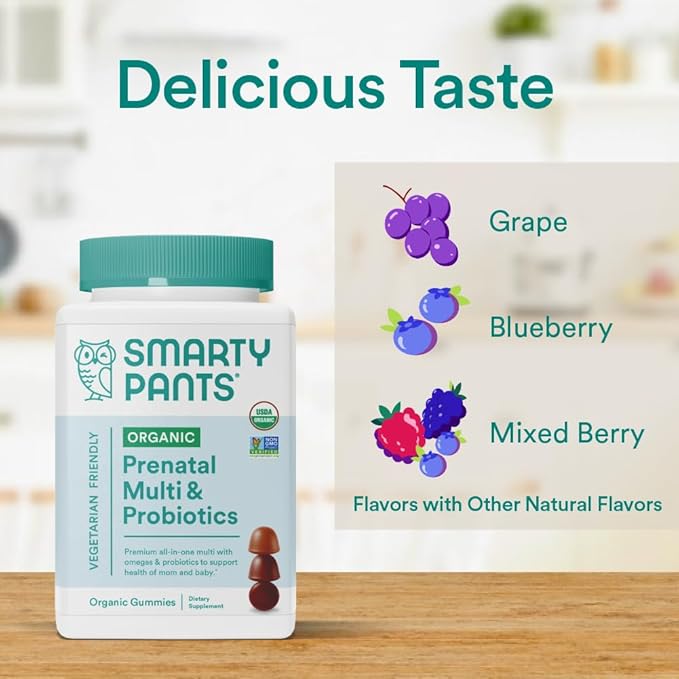 SmartyPants Organic Prenatal Vitamins for Women, 3 (ALA), D3, C, B12, B6, B6, Vitamin K2 & 120 Count (30 Day
