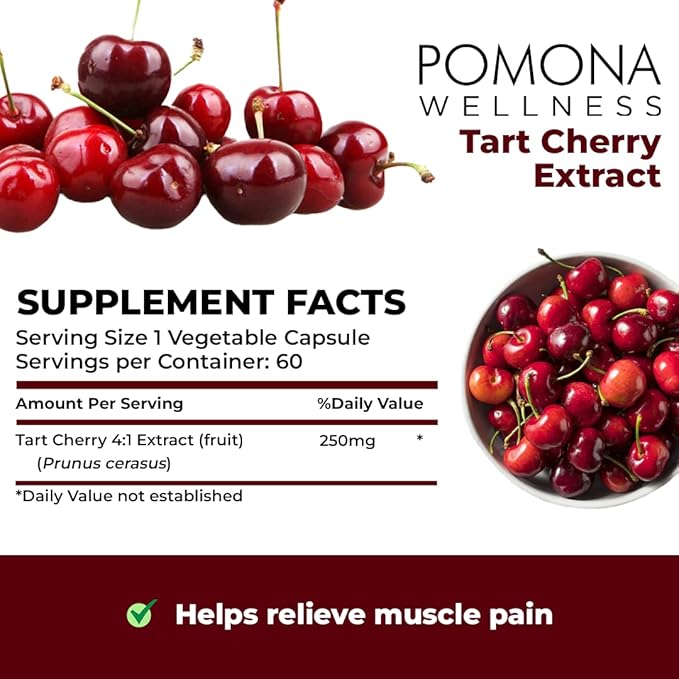 Pomona Wellness Tart Cherry Supplement, Antioxidant 60 Capsules