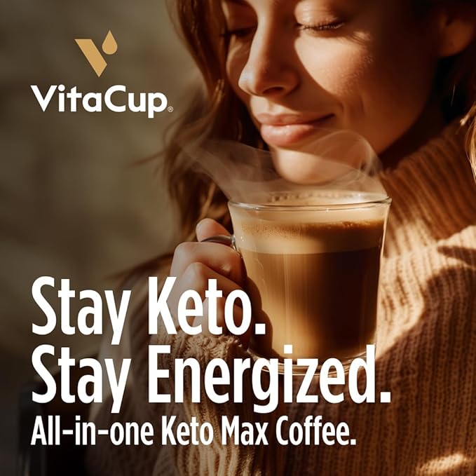 VitaCup Keto Max Dark Roast Coffee Pods, Ketosis & Energy, Butter, MCT Oil, Turmeric, B Vitamins, D3, All-In-One Keto Recyclable Single Serve Pod Compatible with Keurig K-Cup Brewers, 36 Ct