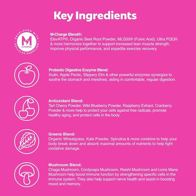 L'Evate You Vitality Daily Greens Powder (28 Servings) 30 Superfoods, 9 Greens - for a Cellular Energy Boost, Powered by M-Charge Complex for All Day Energy (Tart Cherry)