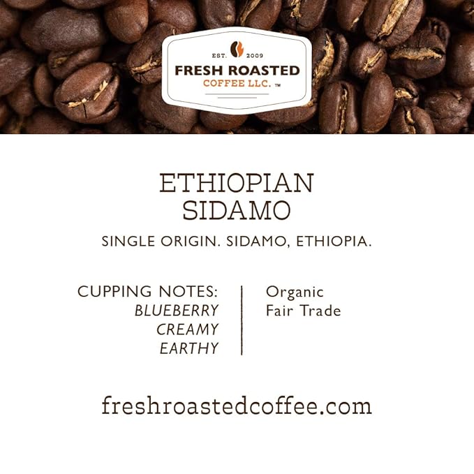 Fresh Roasted Coffee, Organic Ethiopian Sidamo, Light Roast, 72 Pods for K Cup Brewers