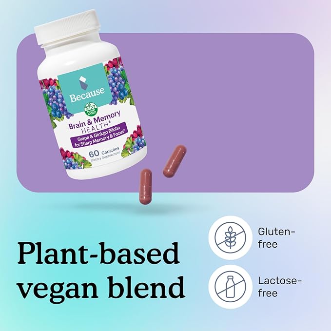 Because Brain Supplement for Memory and 740mg Serving 60 Capsules