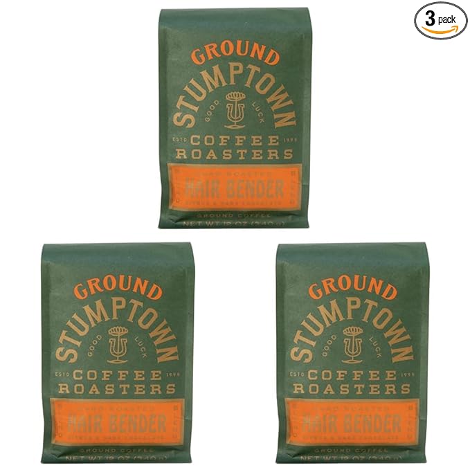 Stumptown Coffee Roasters, Medium Roast Ground Coffee - Hair Bender 12 Ounce Bag, Flavor Notes of Citrus and Dark Chocolate (Pack of 3)