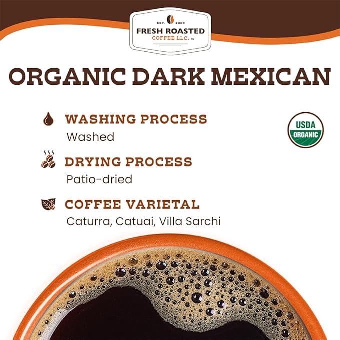 Fresh Roasted Coffee, Organic Dark Mexican, Dark Roast, Mold & Mycotoxin Tested, 24 Pods for K Cup Brewers