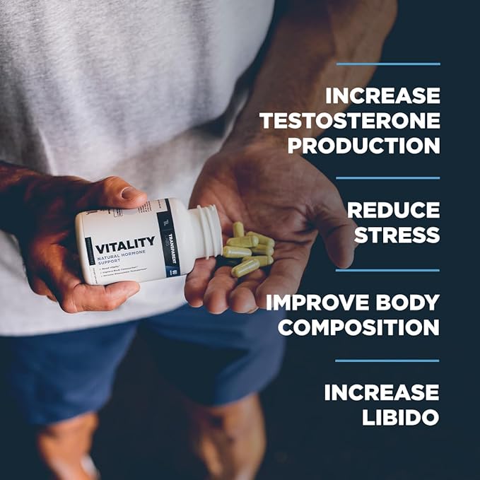 Vitality Testosterone Booster - Testosterone Supplement for Men with Ashwagandha KSM 66, PrimaVie Shilajit Extract, & DIM to Boost Vitality, Strength, & Increase Bioavailable Testosterone - 60 Count