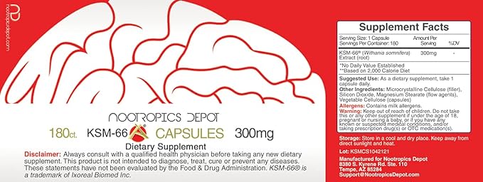 Nootropics Depot KSM-66 Ashwagandha Capsules 300mg | 180 Count