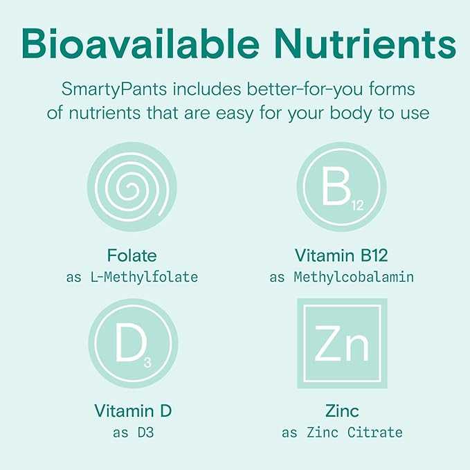 SmartyPants Organic Prenatal Vitamins for Women, 3 (ALA), D3, C, B12, B6, B6, Vitamin K2 & 120 Count (30 Day