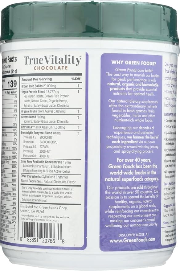 Green Foods True Vitality, Chocolate, 25.2